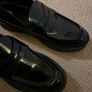 ZARA Faux Pattent Leather Saddle Loafer shoes, size 39 EUR. Excellent condition
